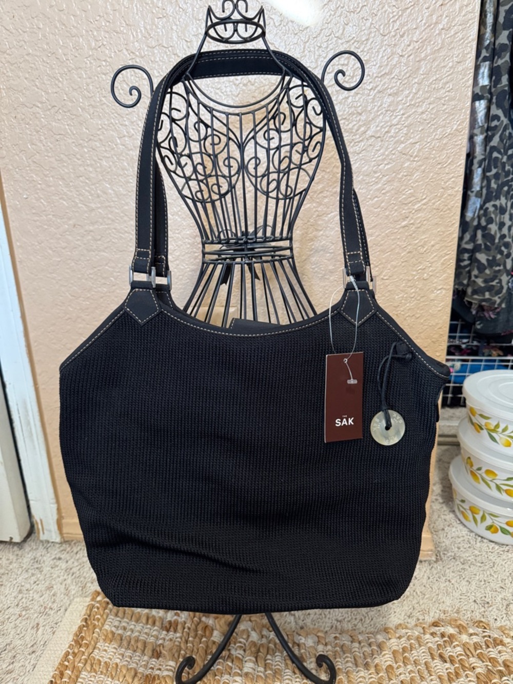The Sak Black Woven Shoulder Bag with Charm